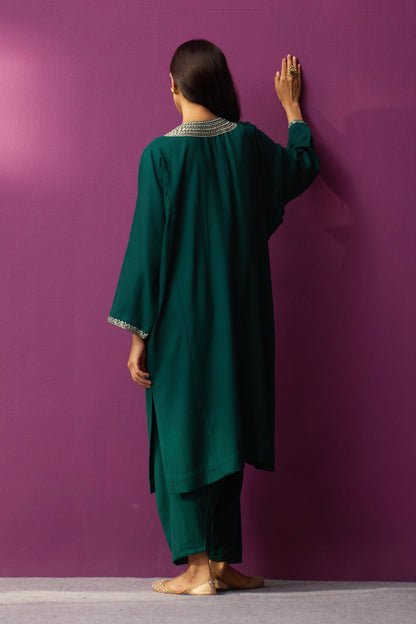 Woollen Pheran Set/Tilla - Deep Lake