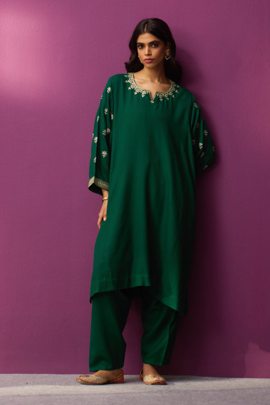 Woollen Pheran Set/Tilla - Deep Lake OG