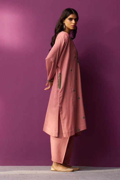 Woollen Pheran Set/Aari - French Rose OG + Jaal boota