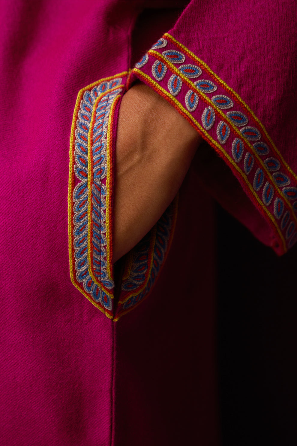 Woolen Fuschia Aari Pheran set