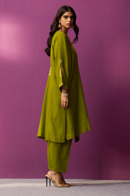 Woollen Pheran Set/Tilla - Green Oasis