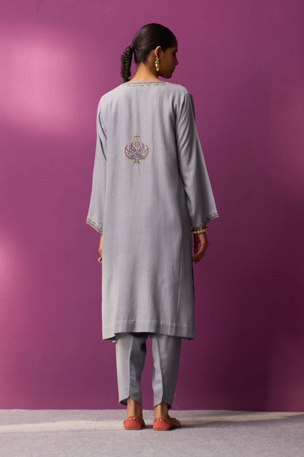 Woollen Pheran Set/Aari - Harbour Mist with Heavy Pockets