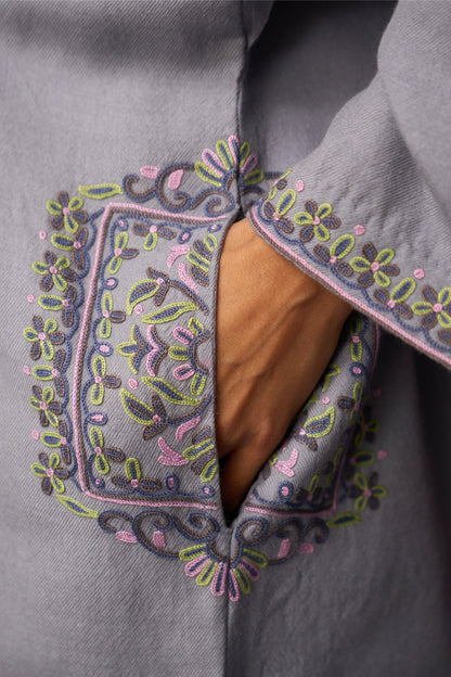 Woollen Pheran Set/Aari - Harbour Mist with Heavy Pockets