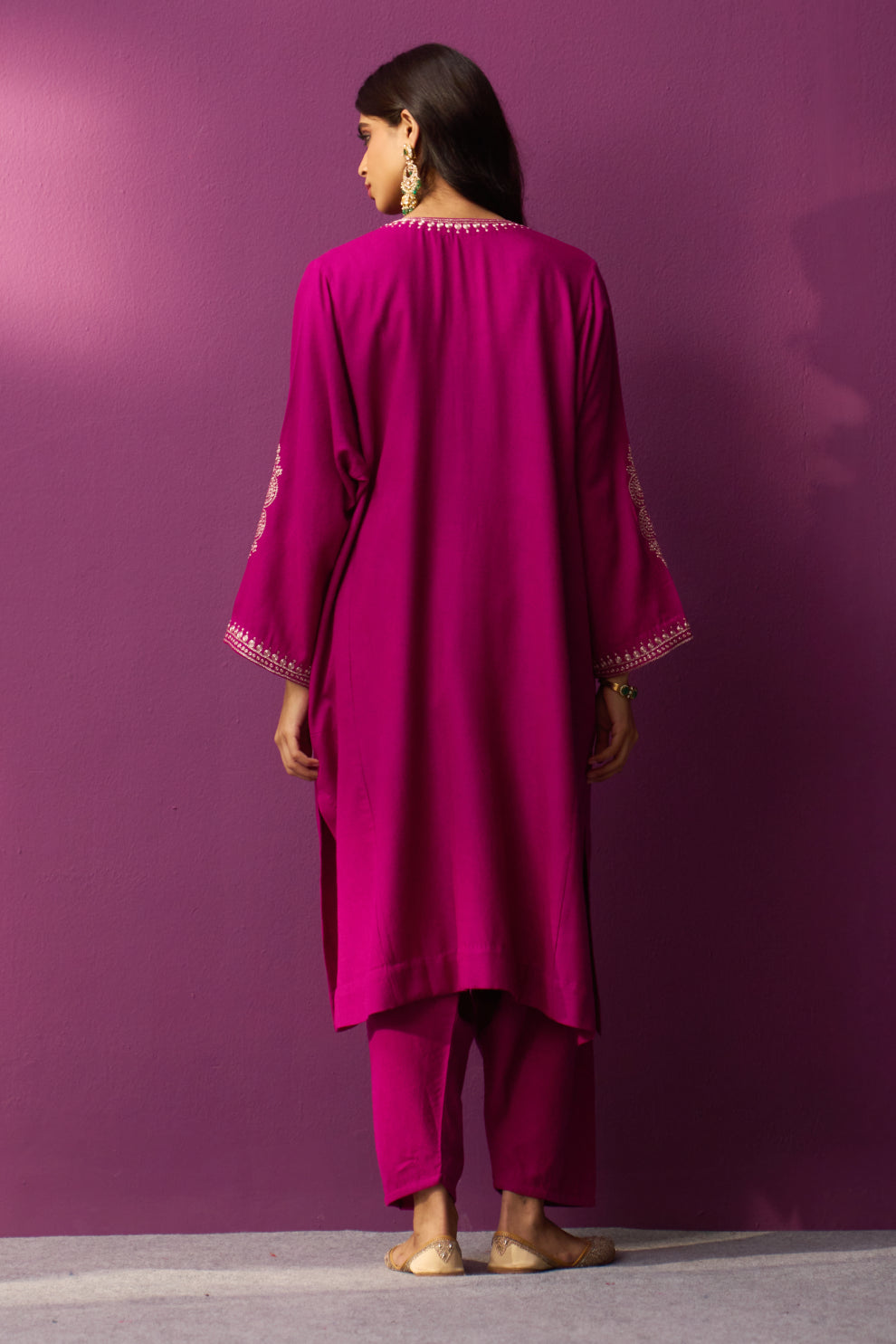 Woollen Pheran Set/Tilla - Magenta