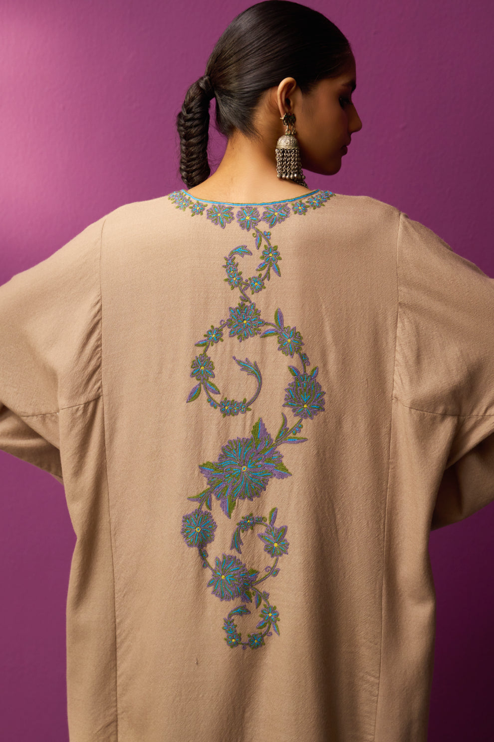 Woollen Pheran Set/Aari - Neutral Beige