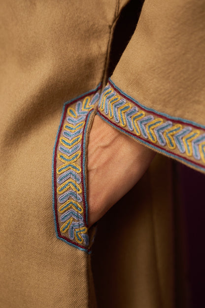 Woollen Pheran Set/Aari - Tan