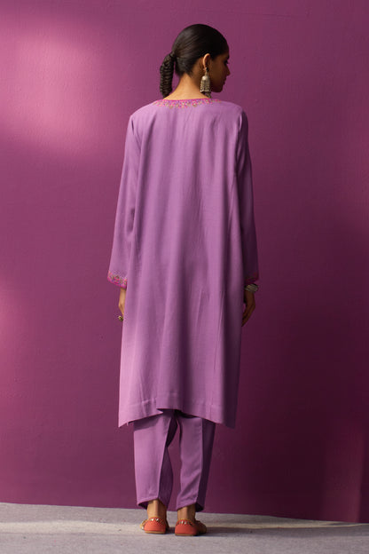 Woollen Pheran Set/Aari - Purple Haze + Jaal boota