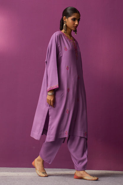 Woollen Pheran Set/Aari - Purple Haze + Jaal boota