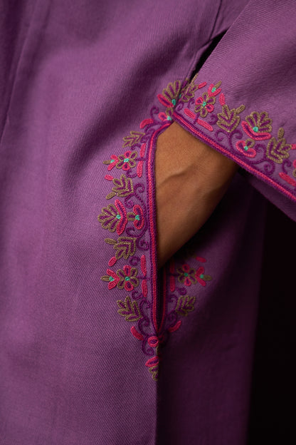 Woollen Pheran Set/Aari - Purple Haze + Jaal boota