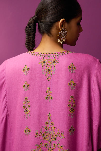 Woollen Pheran Set/Aari - Red Voilet