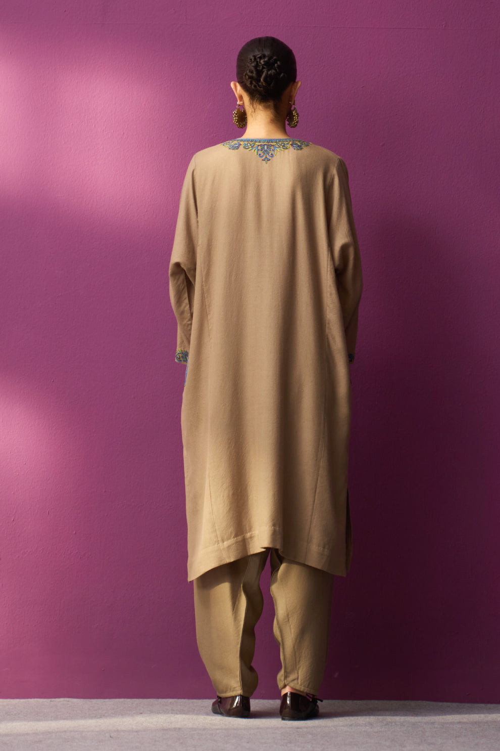 Woollen Pheran Set/Aari - Sesame + Jaal Boota