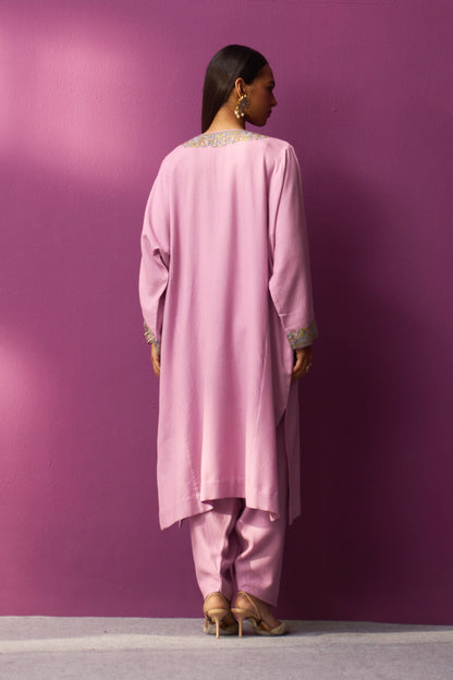 Woollen Pheran Set/Aari - Smoky Grape + Long Neck