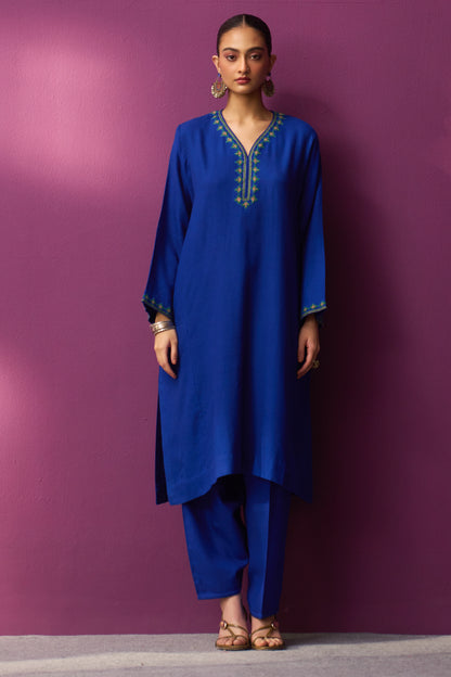 Woollen Pheran Set/Aari - Sodalite Blue