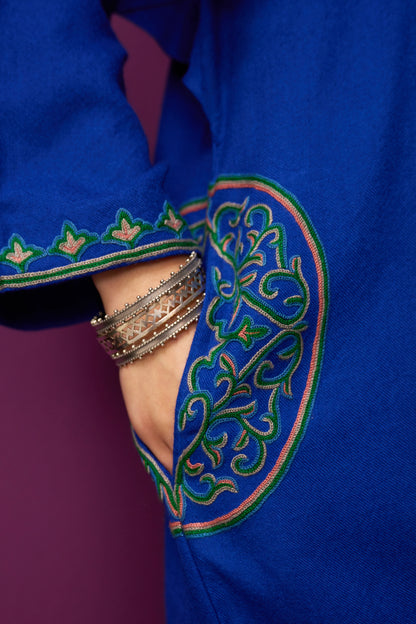 Woollen Pheran Set/Aari - Sodalite Blue