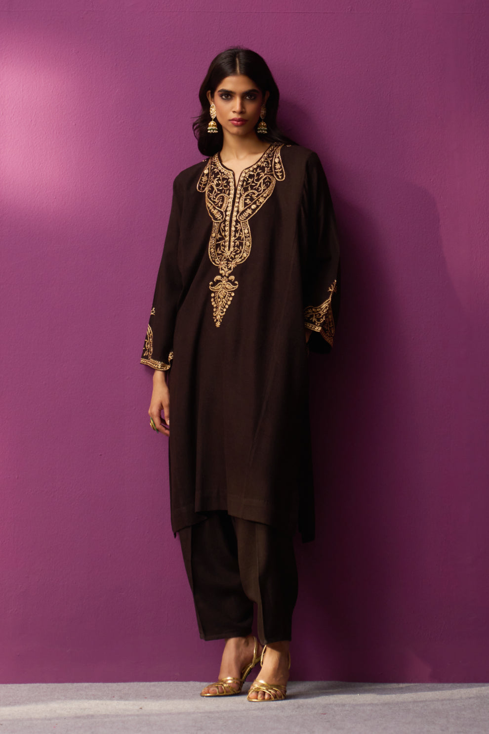 Woollen Pheran Set/Tilla - Soil