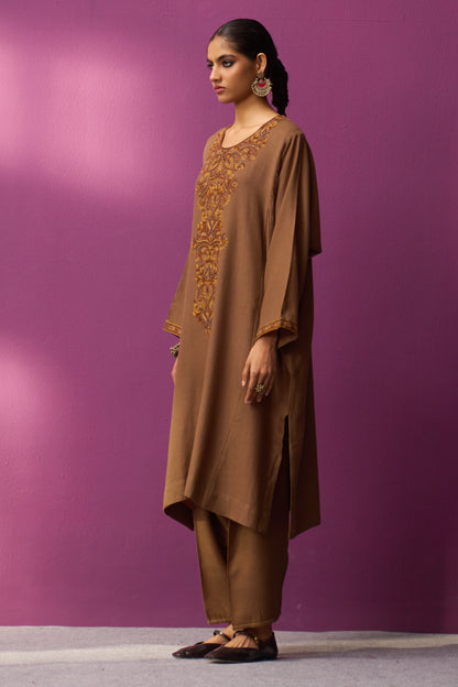 Woollen Pheran Set/Aari - Toasted Coconut