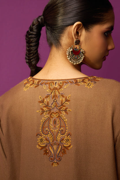 Woollen Pheran Set/Aari - Toasted Coconut