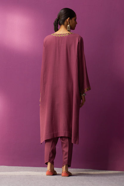 Woollen Pheran Set/Aari - Wistful Mauve