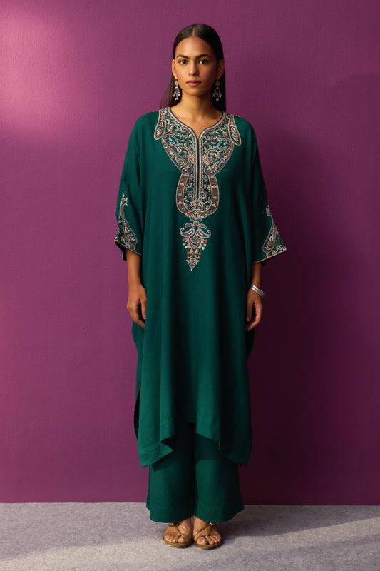 Woollen Kaftan/Aari - Green Deep Lake