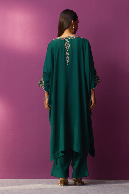 Woollen Kaftan/Aari - Green Deep Lake