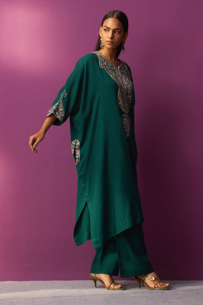 Woollen Kaftan/Aari - Green Deep Lake