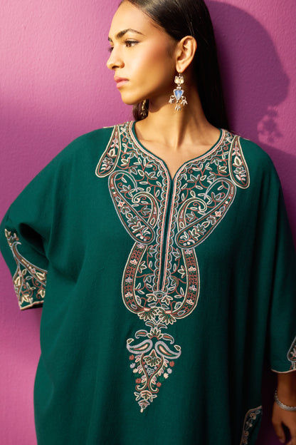 Woollen Kaftan/Aari - Green Deep Lake