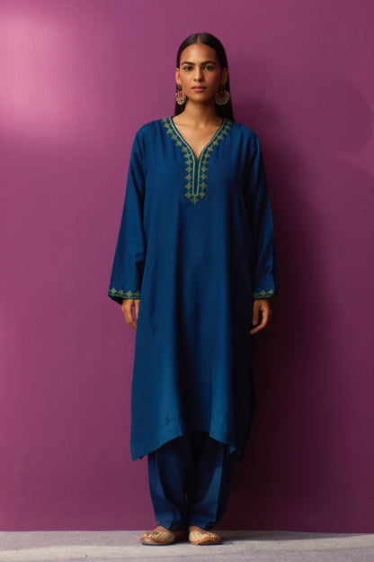 Woollen Pheran Set/Aari - Estate Blue