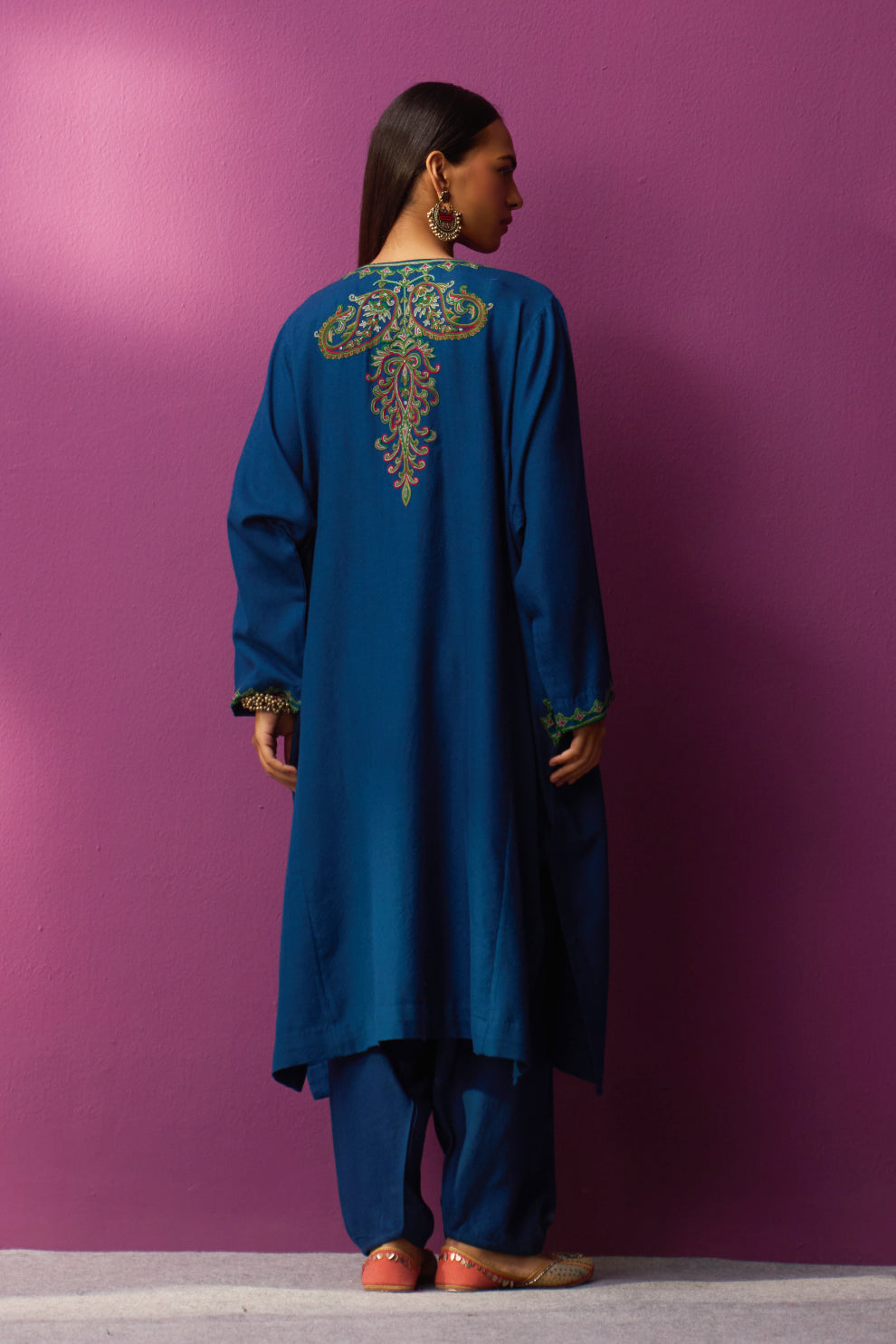 Woollen Pheran Set/Aari - Estate Blue