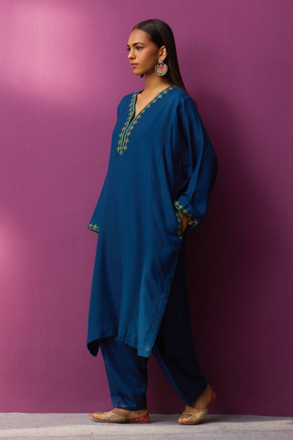 Woollen Pheran Set/Aari - Estate Blue