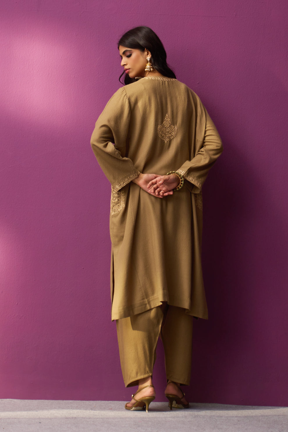 Woollen Pheran Set/Tilla - Dune