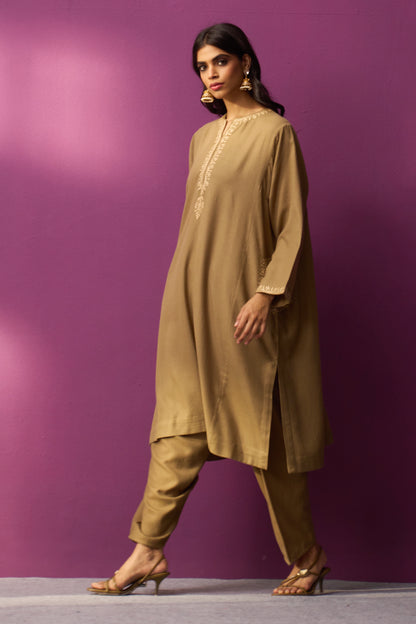 Woollen Pheran Set/Tilla - Dune