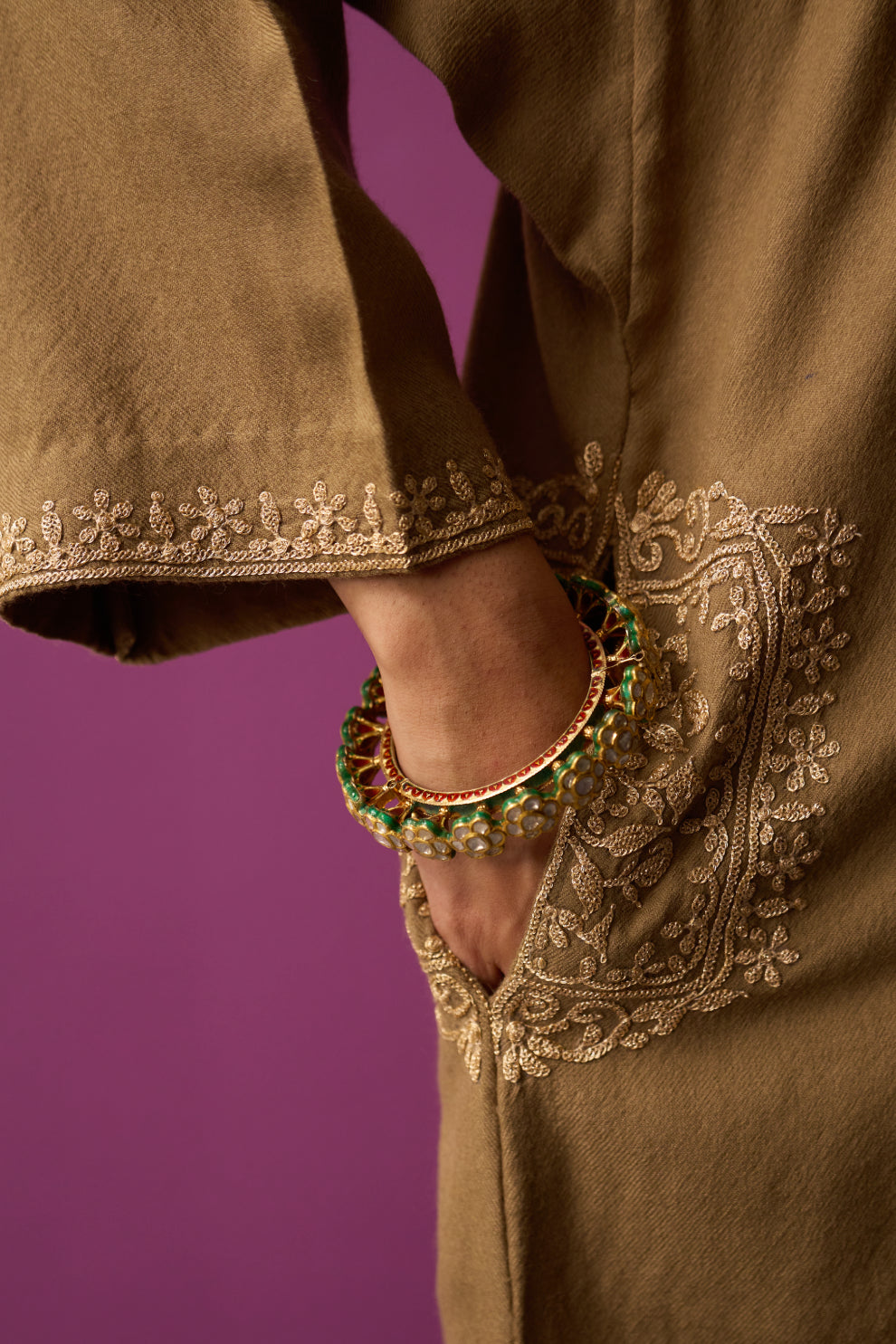 Woollen Pheran Set/Tilla - Dune